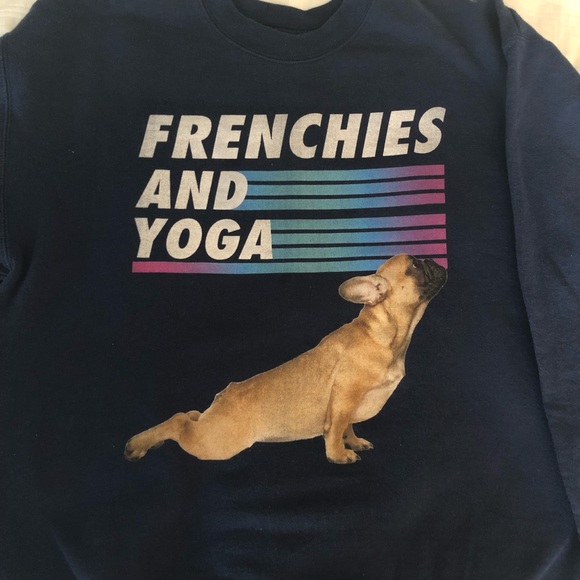Womens Frenchies and Yoga Navy Crewneck Sweatshirt - Picture 2 of 6